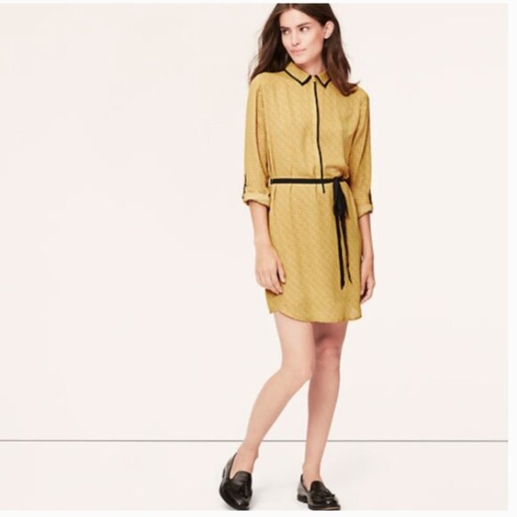 LOFT Tiny Floral Piped Shirtdress in Yellow Small Petite - Picture 1 of 16